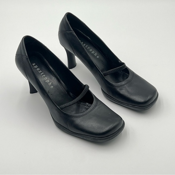 Apostrophe Shoes - Vintage Style Black Leather Square Toe Pumps Sabrina Spellman Inspired  Size 8